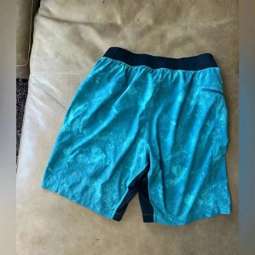 Lululemon T.H.E. Short Medium Men Aqua Linerless 9" Inseam Black Stretch - Picture 6 of 7